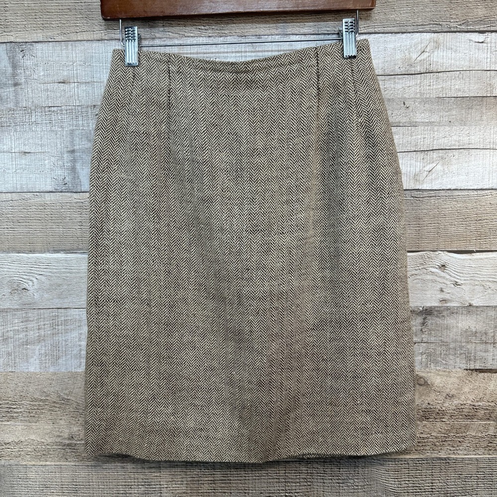 Ralph Lauren Collection Purple Label Brown Herringbone Linen Silk Tweed Skirt 10